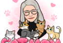 an illustration of a person holding five cats with the caption Cat Mom
